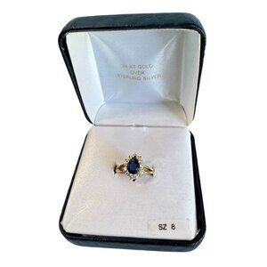 24K Gold Plated Sterling Silver Ring Blue CZ Size 8
